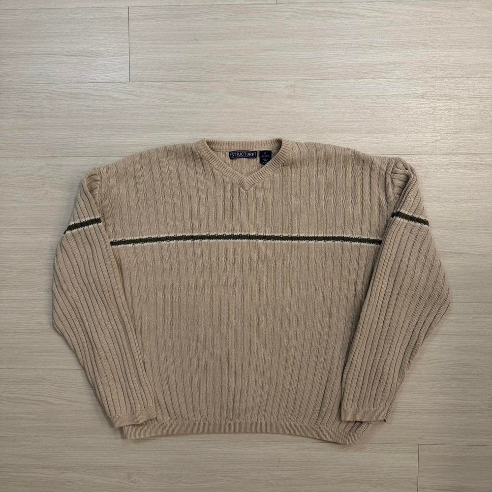 Y2K Beige Striped Ribbed Pullover Sweater Men's Size XL Structure
